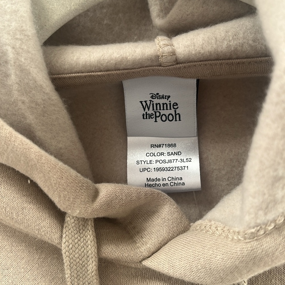 NWOT Disney Tan Hoodie with Yellow Pooh Design - Picture 6 of 11
